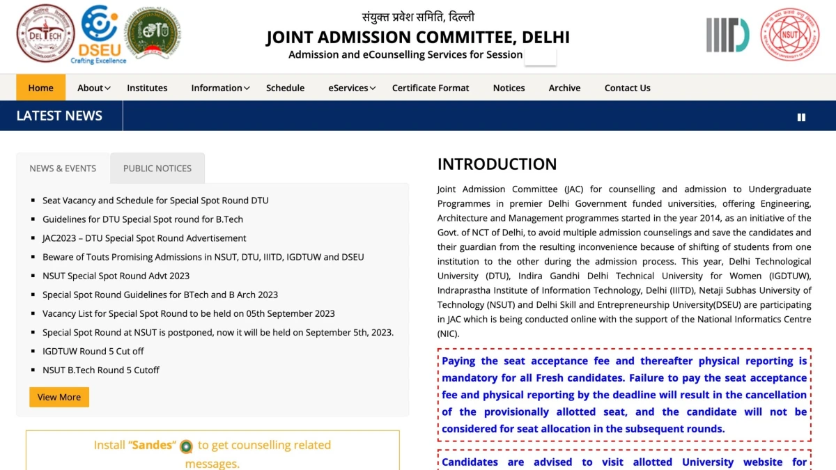 JAC Delhi Counselling 2024 Spot Round Schedule